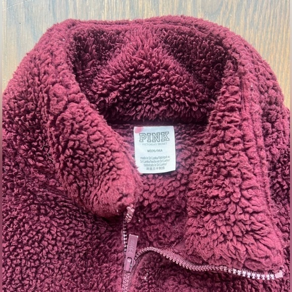 VS PINK Full Zip Fleece Sherpa Jacket coat Burgundy sz M medium y2k K - Picture 5 of 6